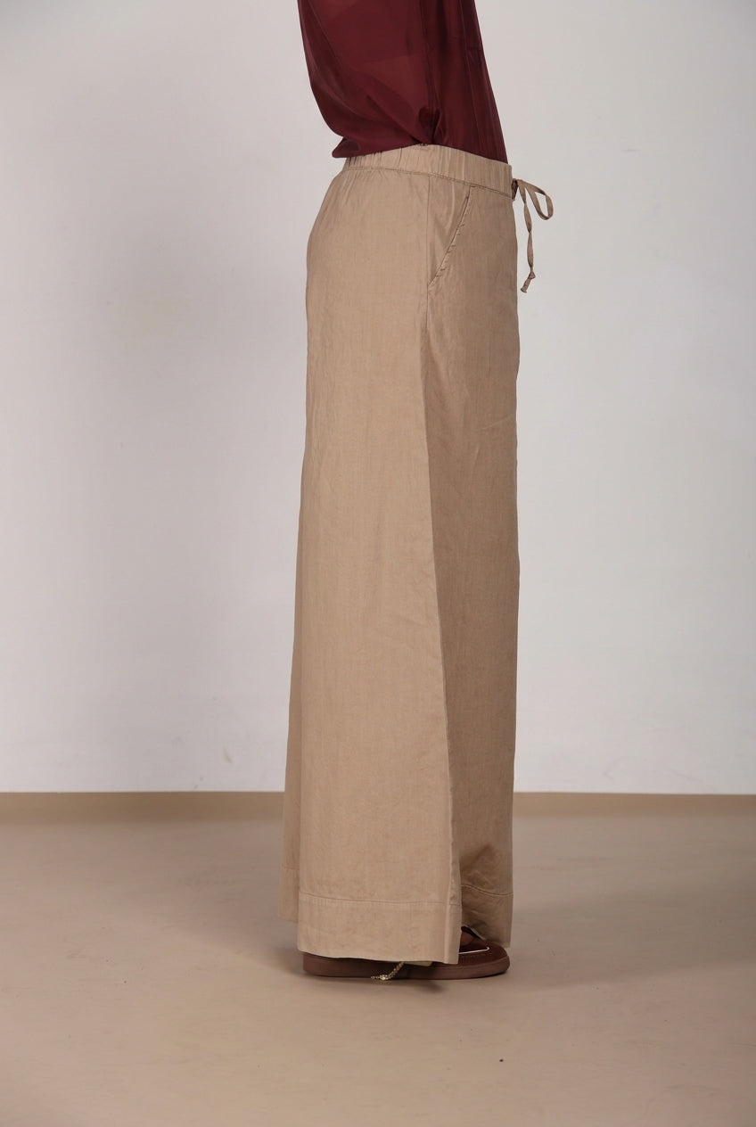 Portofino pantalón chino jogger mujer en tela de lino y algodón ligera wide leg