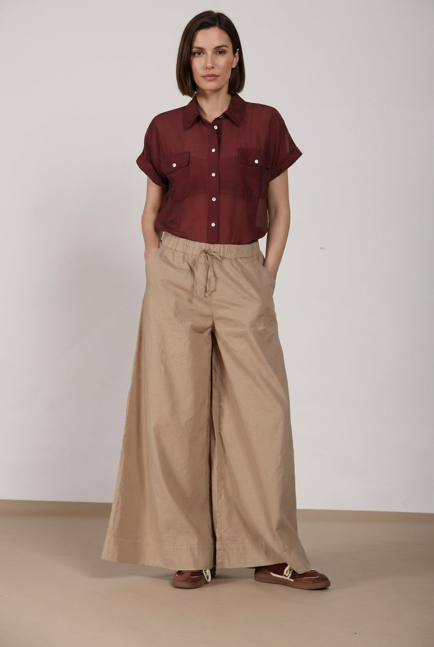 Portofino pantalón chino jogger mujer en tela de lino y algodón ligera wide leg