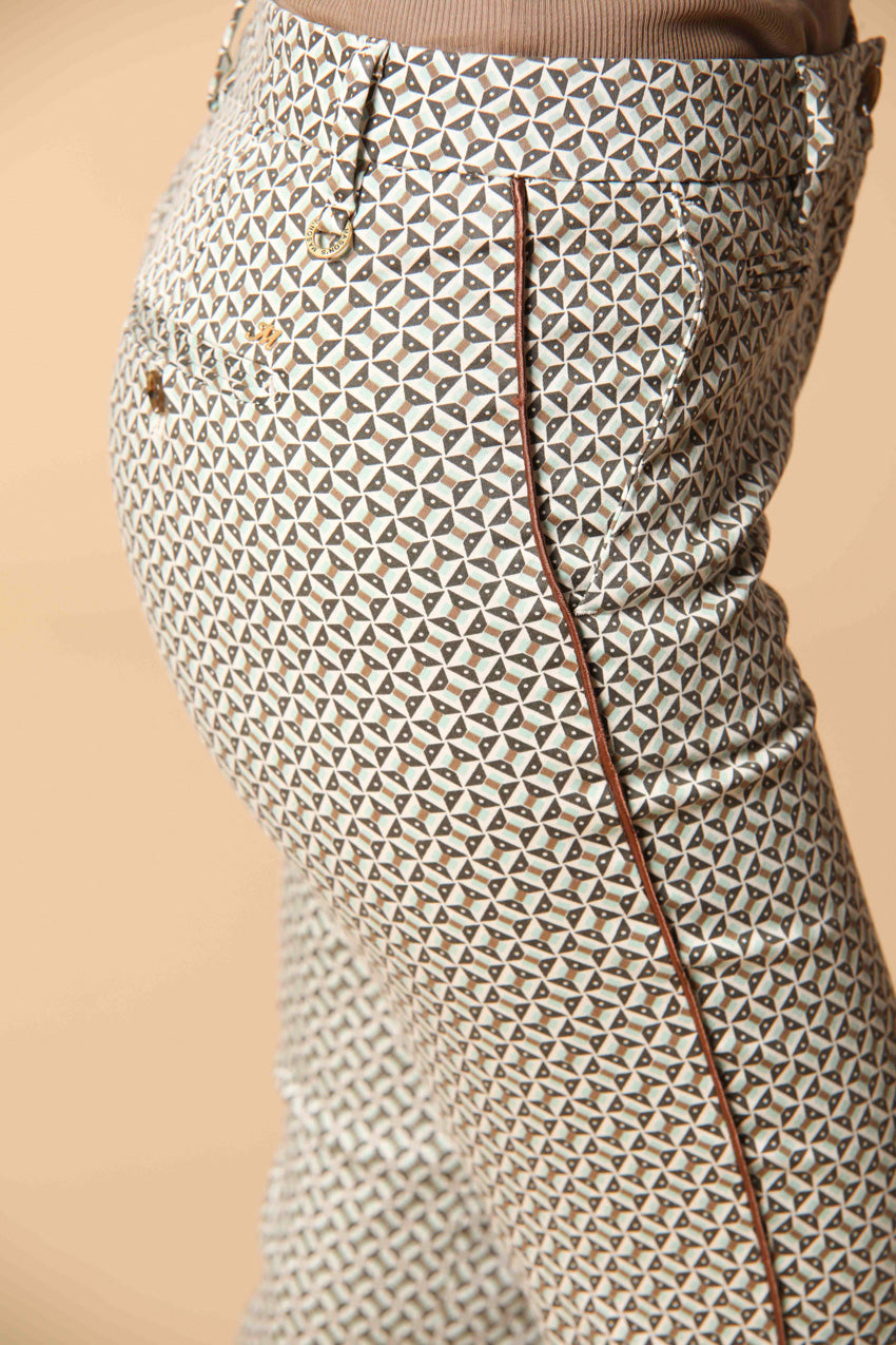 New York Slim women's chino pants in satin with geometric pattern slim fit