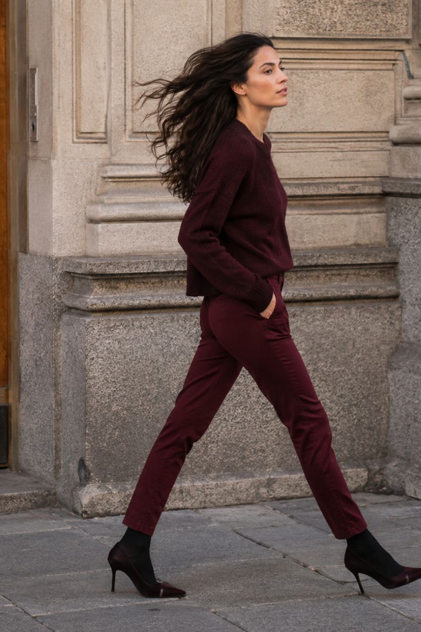 New York Slim women’s chino pants in satin with slim fit ①
