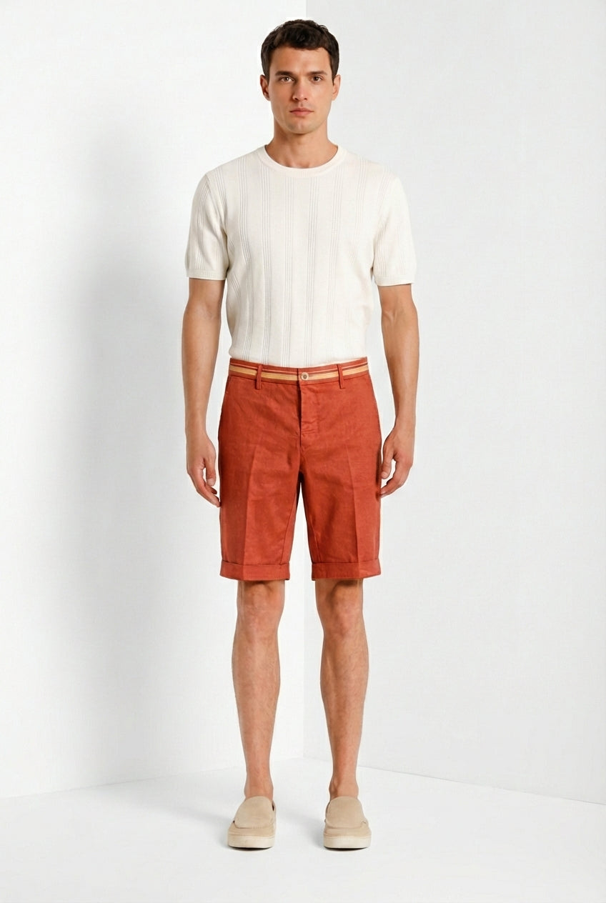 Torino Oxford men's chino bermuda in linen and cotton twill slim fit