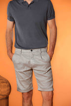 Osaka 1 Pinces bermuda chino uomo in twill di lino e cotone carrot fit