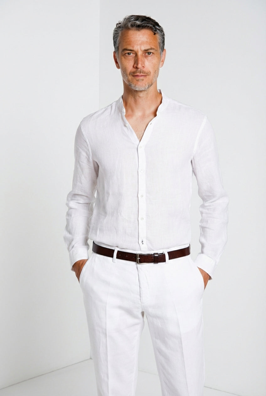 Porto camisa hombre en tela de lino ①