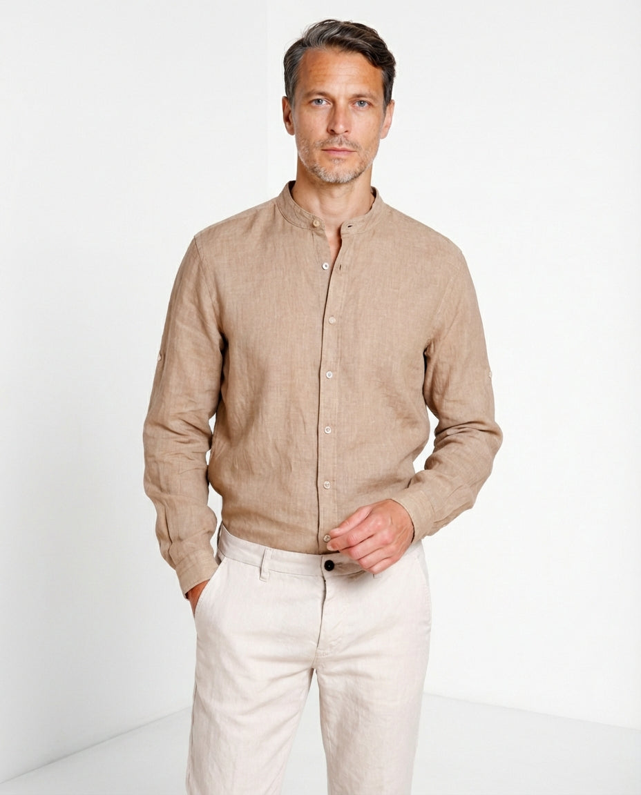 Porto camisa hombre en tela de lino ①