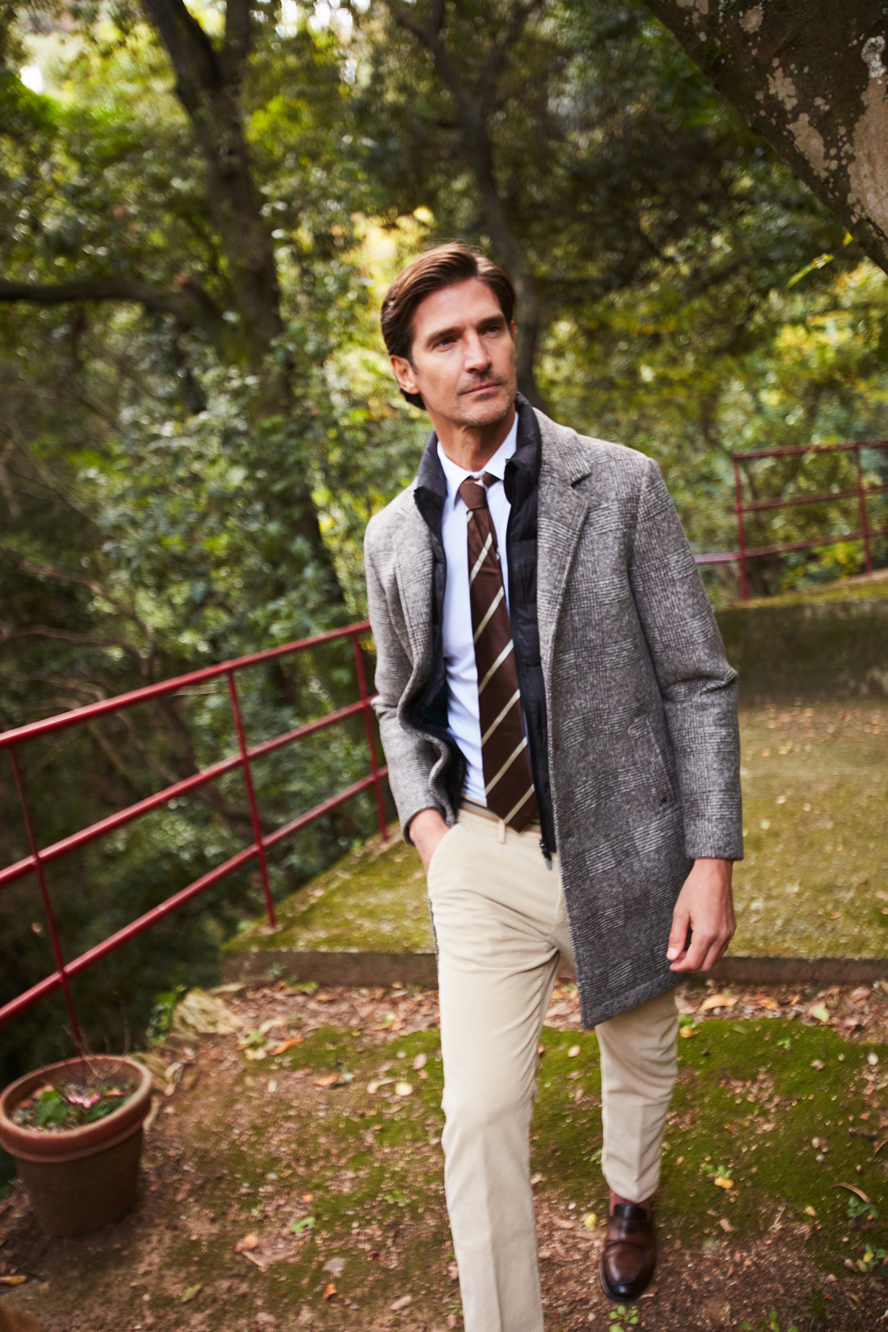 Los Angeles men’s coat in wool cloth with glen plaid print