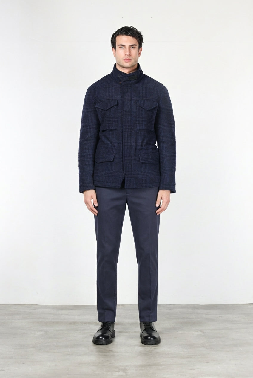 Field Jacket M74 hombre en paño efecto punto con estampado Príncipe de Gales