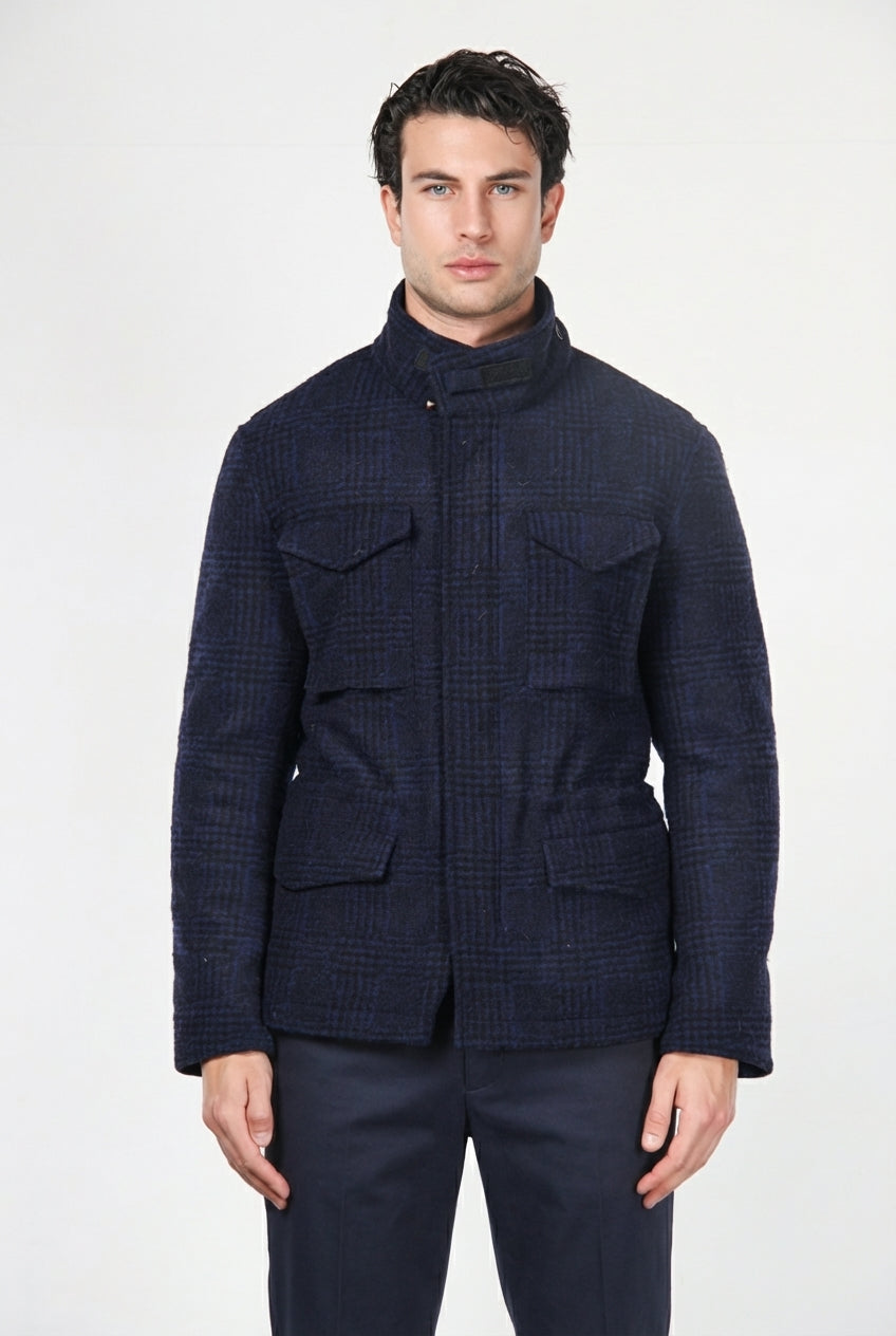 Field Jacket M74 hombre en paño efecto punto con estampado Príncipe de Gales
