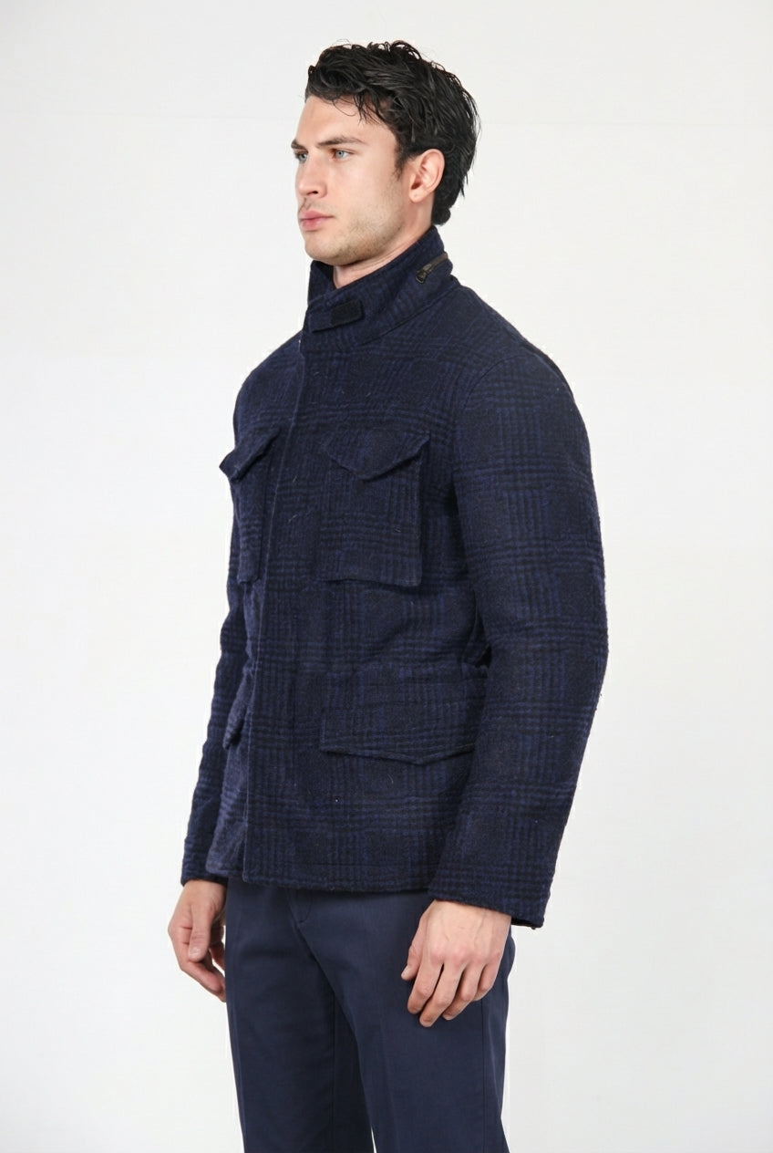 Field Jacket M74 hombre en paño efecto punto con estampado Príncipe de Gales