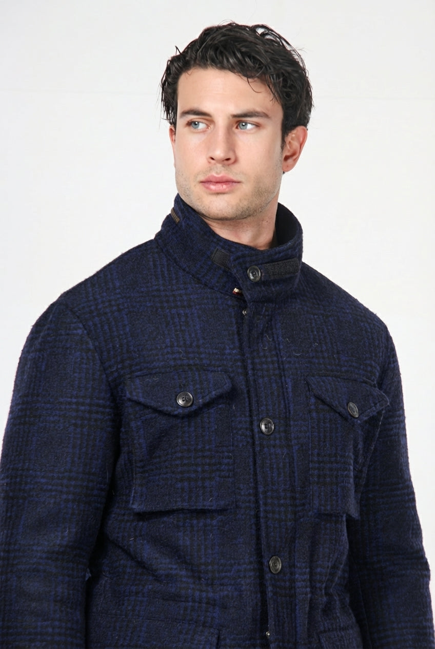 Field Jacket M74 hombre en paño efecto punto con estampado Príncipe de Gales