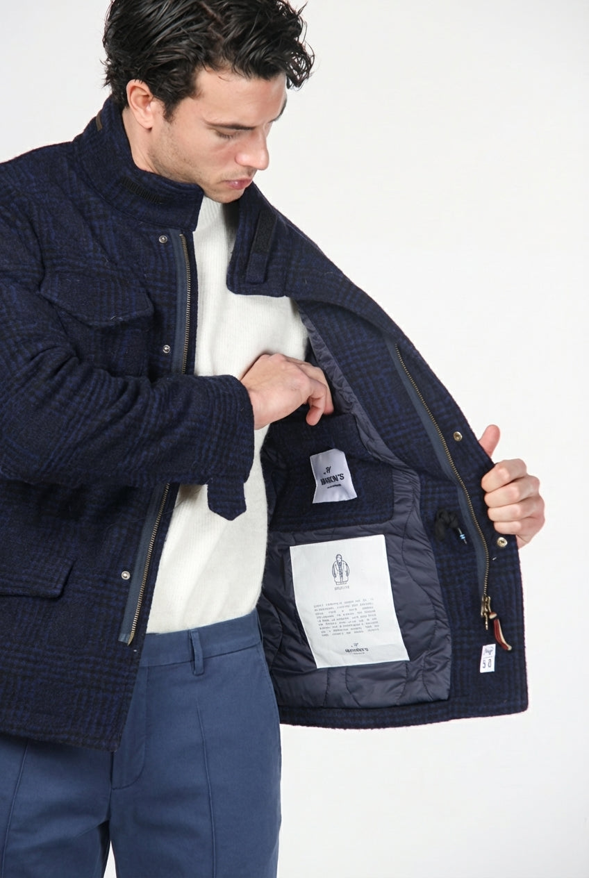 Field Jacket M74 hombre en paño efecto punto con estampado Príncipe de Gales