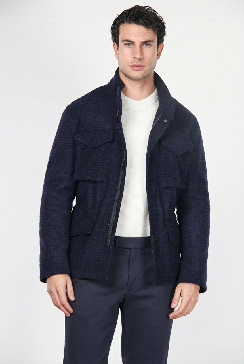 Field Jacket M74 hombre en paño efecto punto con estampado Príncipe de Gales