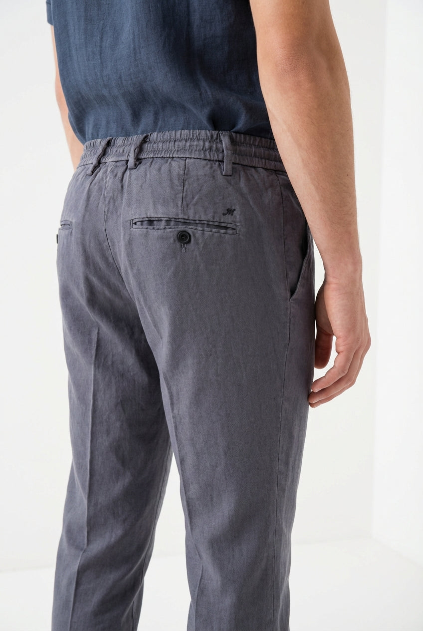 Milano Jogger pantalón chino hombre en twill de lino y algodón extra slim fit