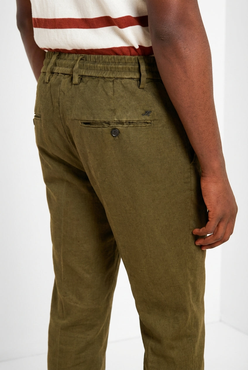 Milano Jogger pantalon chino homme en twill de lin et coton extra slim fit