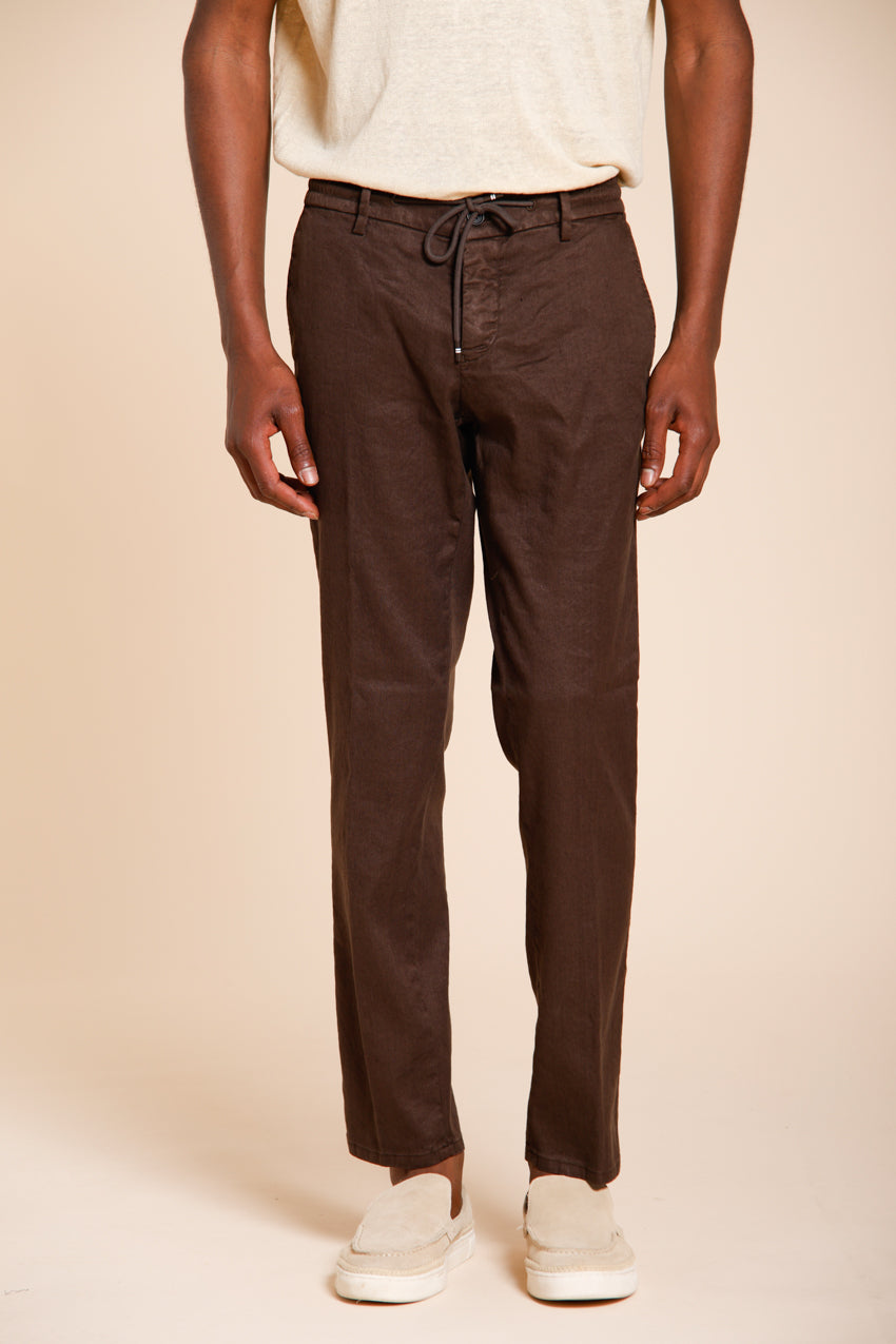 Milano Jogger Hose Chino Herren aus Twill von Leinen und Baumwolle extra slim fit