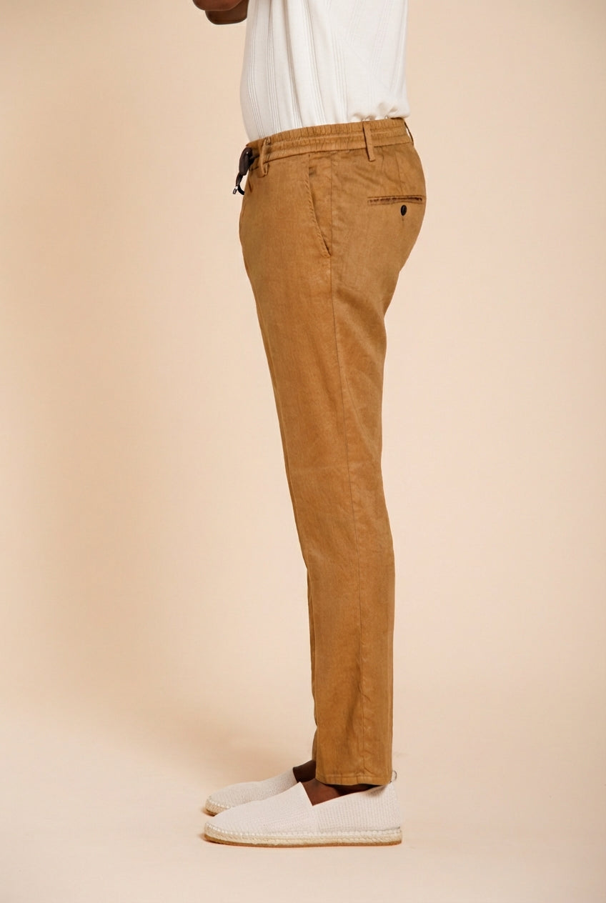 Milano Jogger men's chino pants in linen and cotton twill extra slim fit