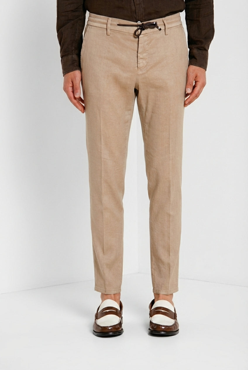 Milano Jogger men's chino pants in linen and cotton twill extra slim fit