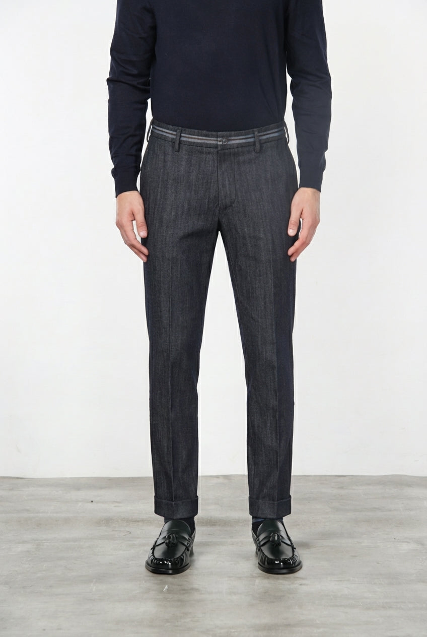 New York Elegance pantalón chino de hombre en denim stretch, regular fit
