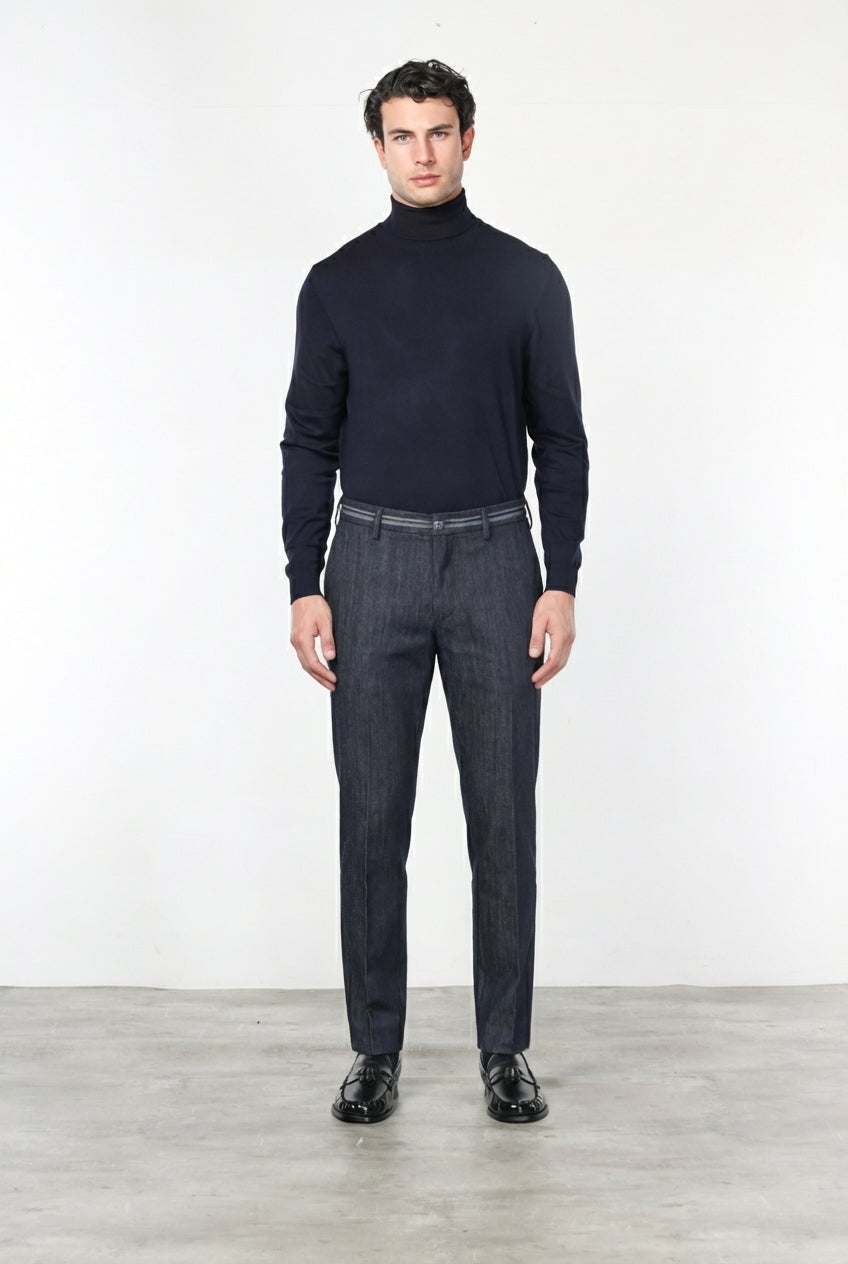 New York Elegance pantalón chino de hombre en denim stretch, regular fit