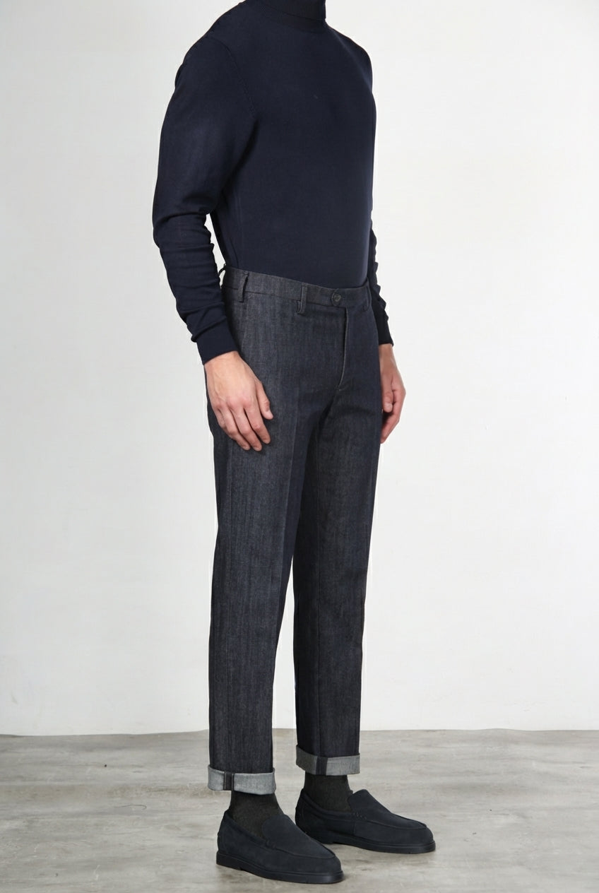New York pantalón chino de hombre en denim stretch, regular fit