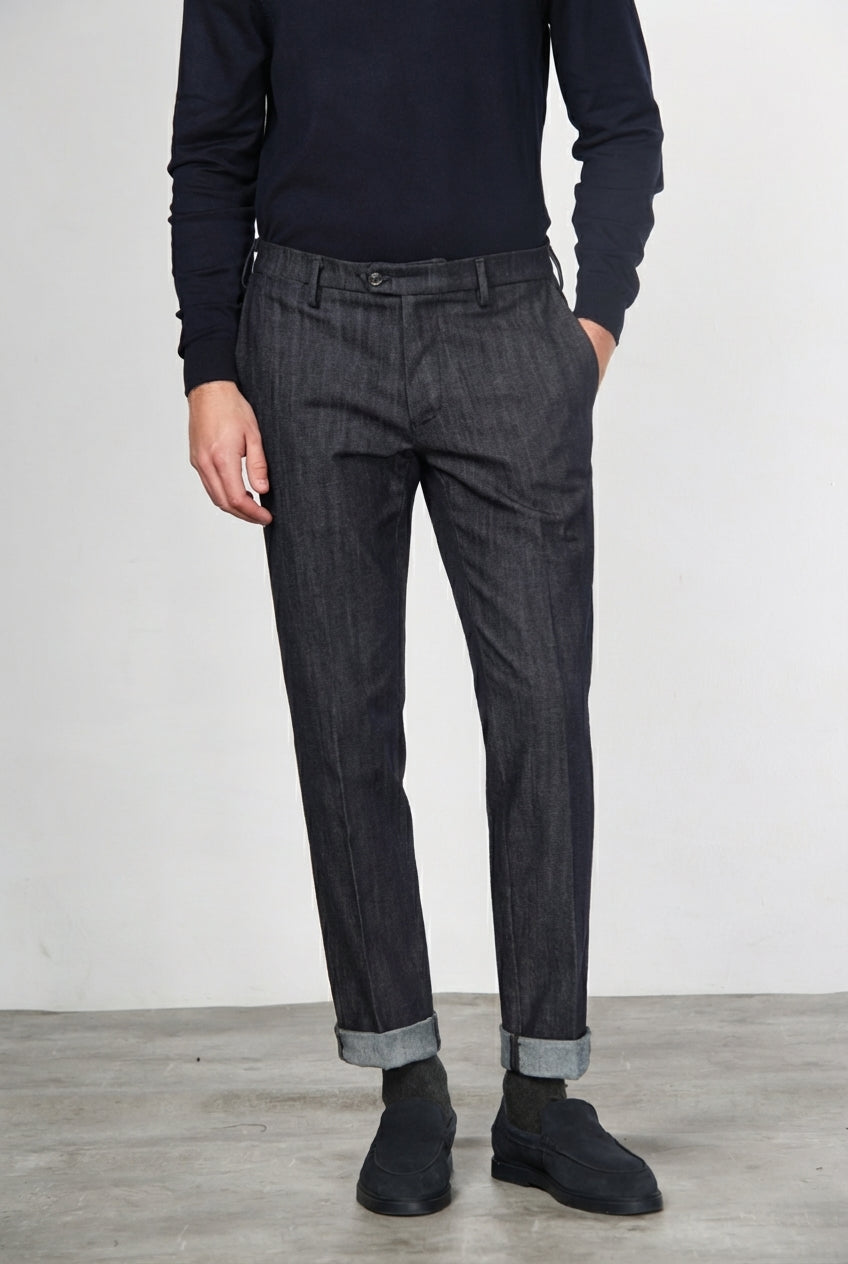 New York pantalón chino de hombre en denim stretch, regular fit