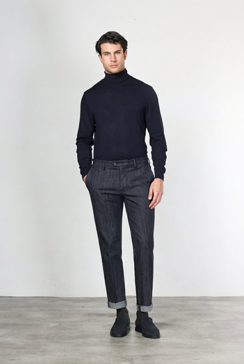 New York pantalón chino de hombre en denim stretch, regular fit