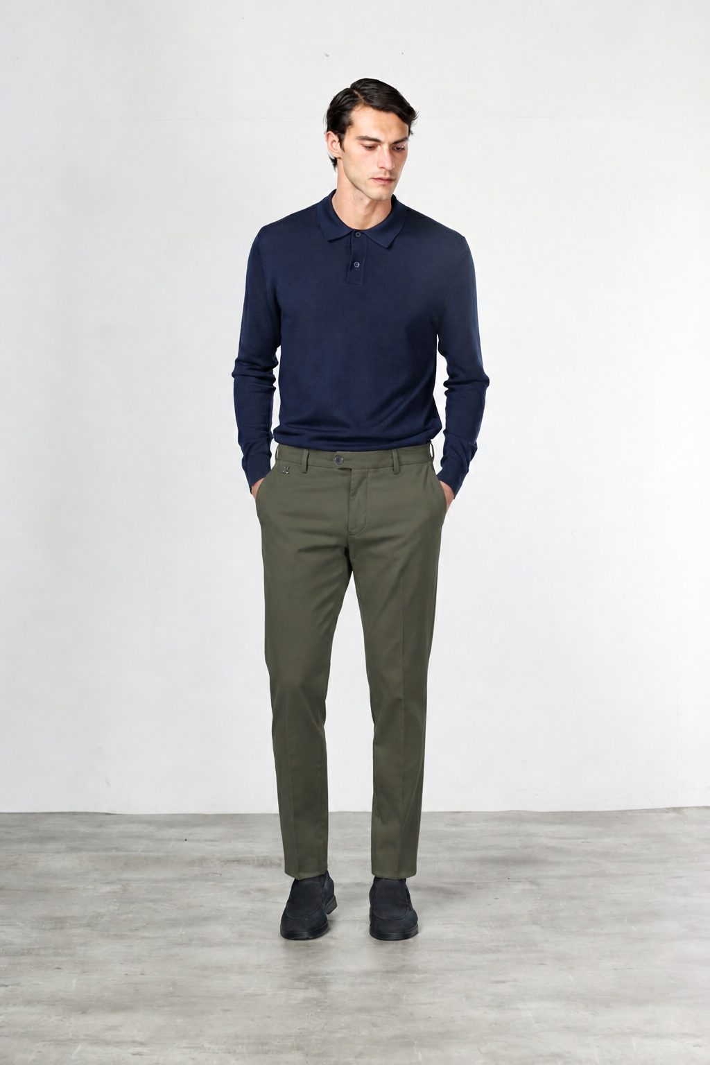 New York pantalon chino homme en twill de coton et cachemire regular fit
