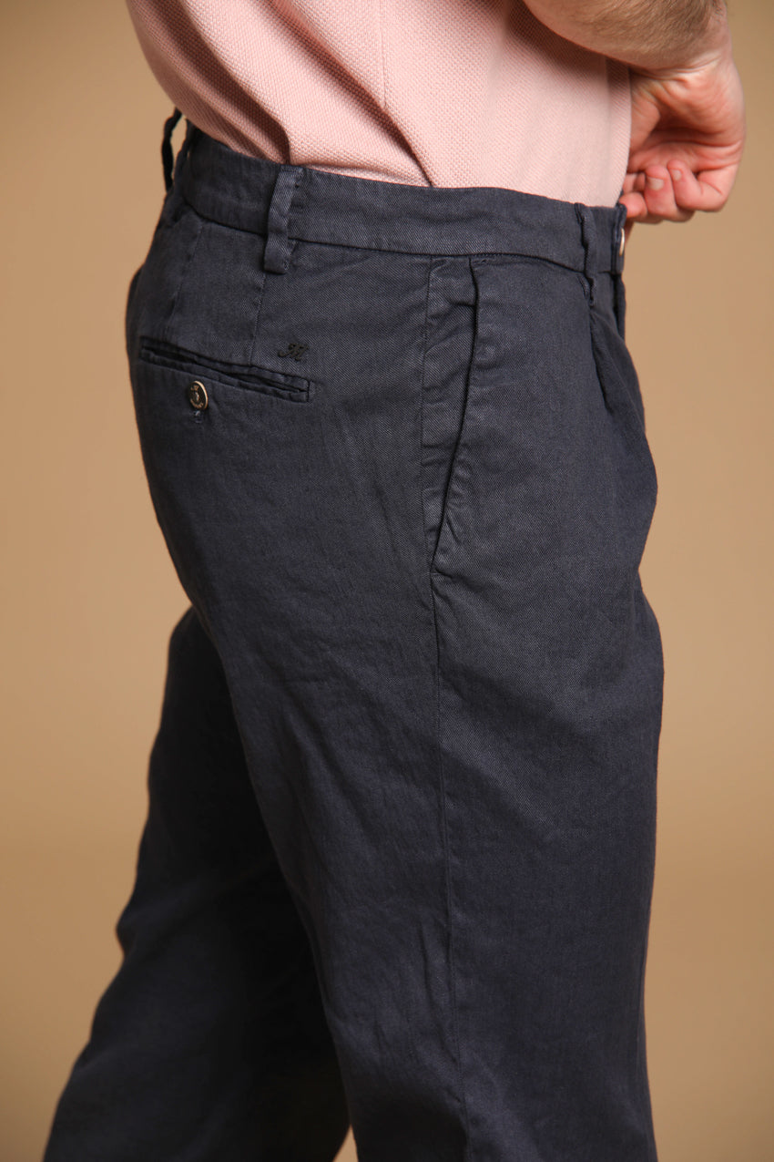 New York Time 1 Pinces pantalón chino para hombre en twill de lino y algodón regular fit
