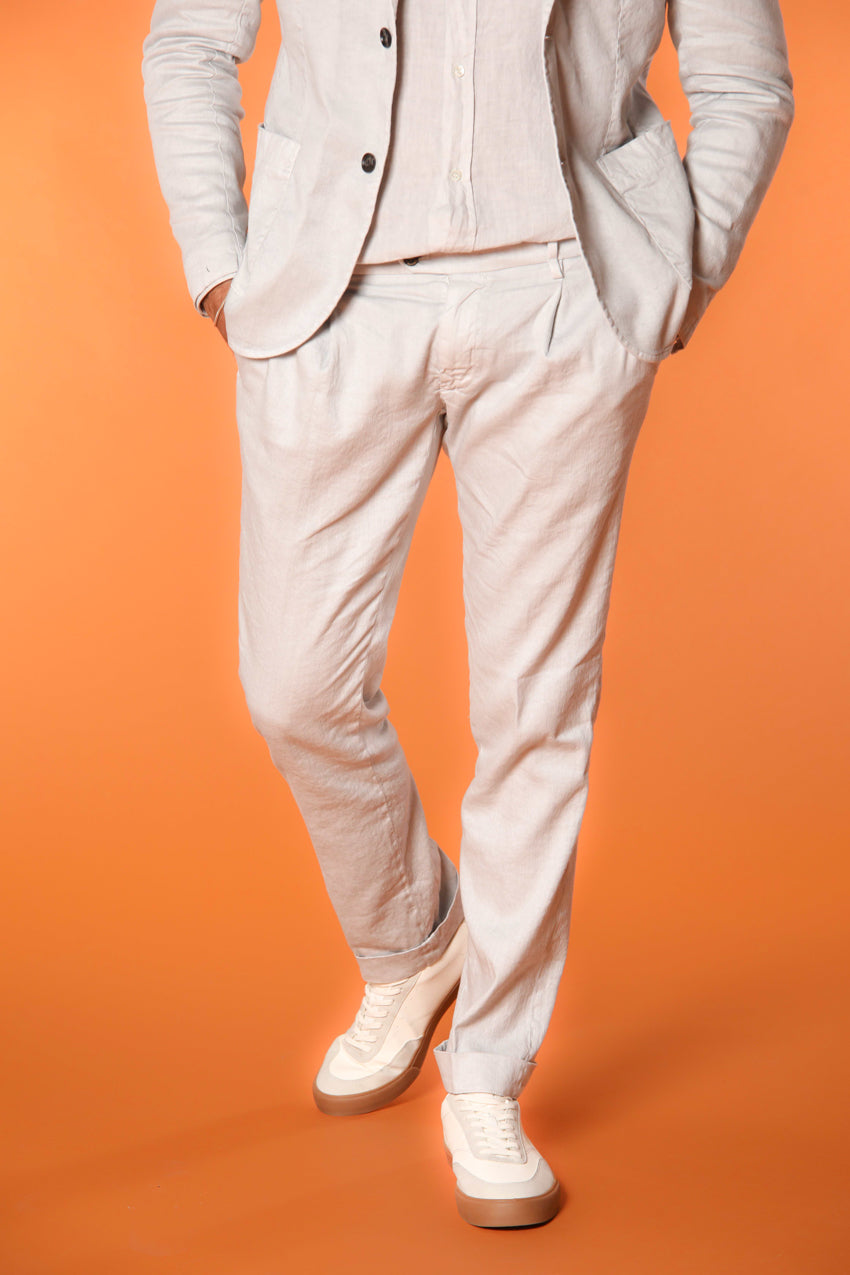 New York Time 1 Pinces pantalón chino para hombre en twill de lino y algodón regular fit