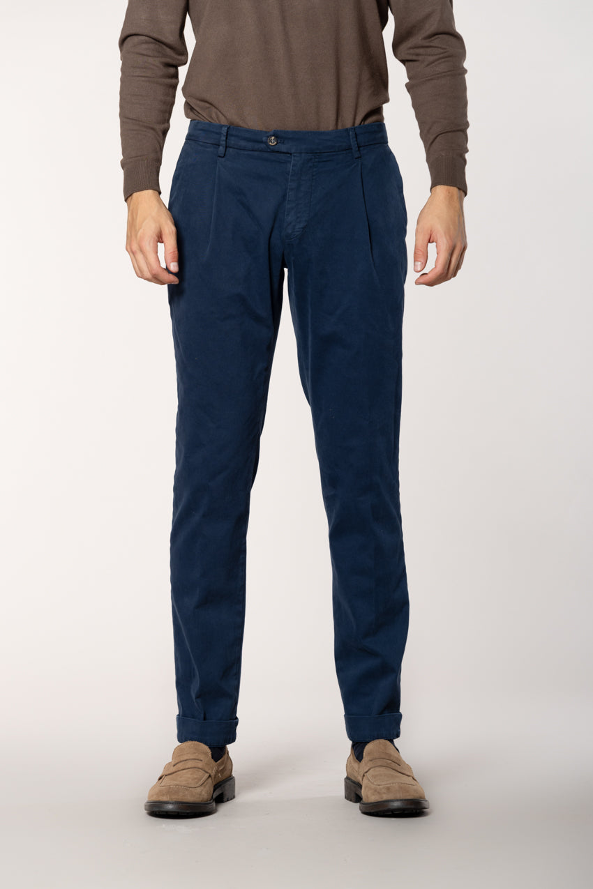 New York Time 1 Pinces pantalone chino uomo in gabardina regular fit