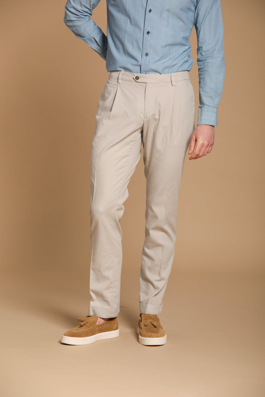 New York Time 1 Pinces pantalón chino hombre en canvas de algodón supima stretch regular fit 