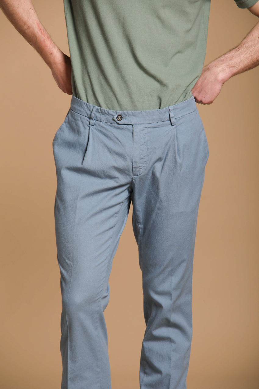 New York Time 1 Pinces pantalón chino hombre en canvas de algodón supima stretch regular fit 