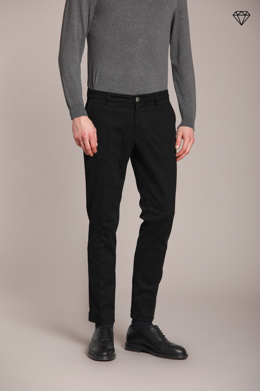 Chino Pants Man Milano Black in Stretch Gabardine ①