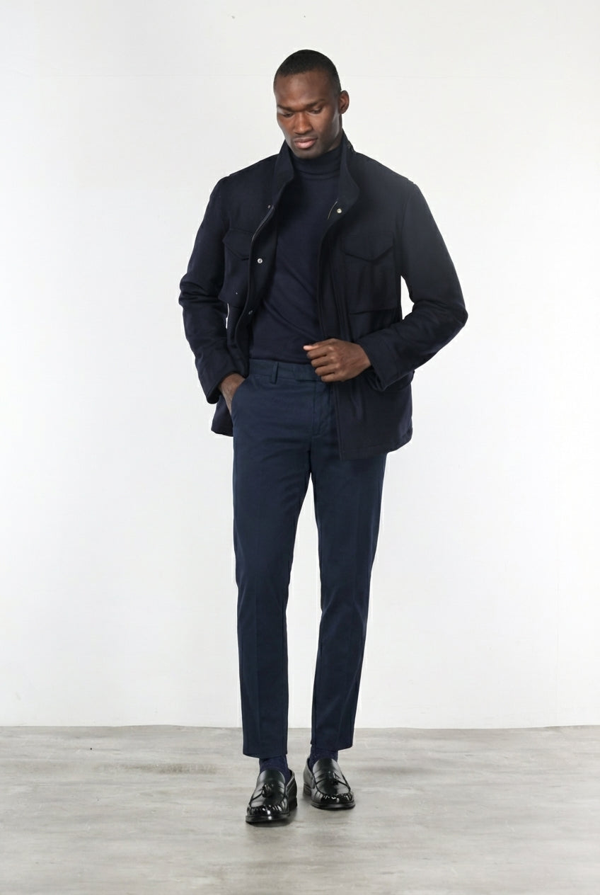 Pantalón chino Milano para hombre en gabardina stretch extra slim fit ①