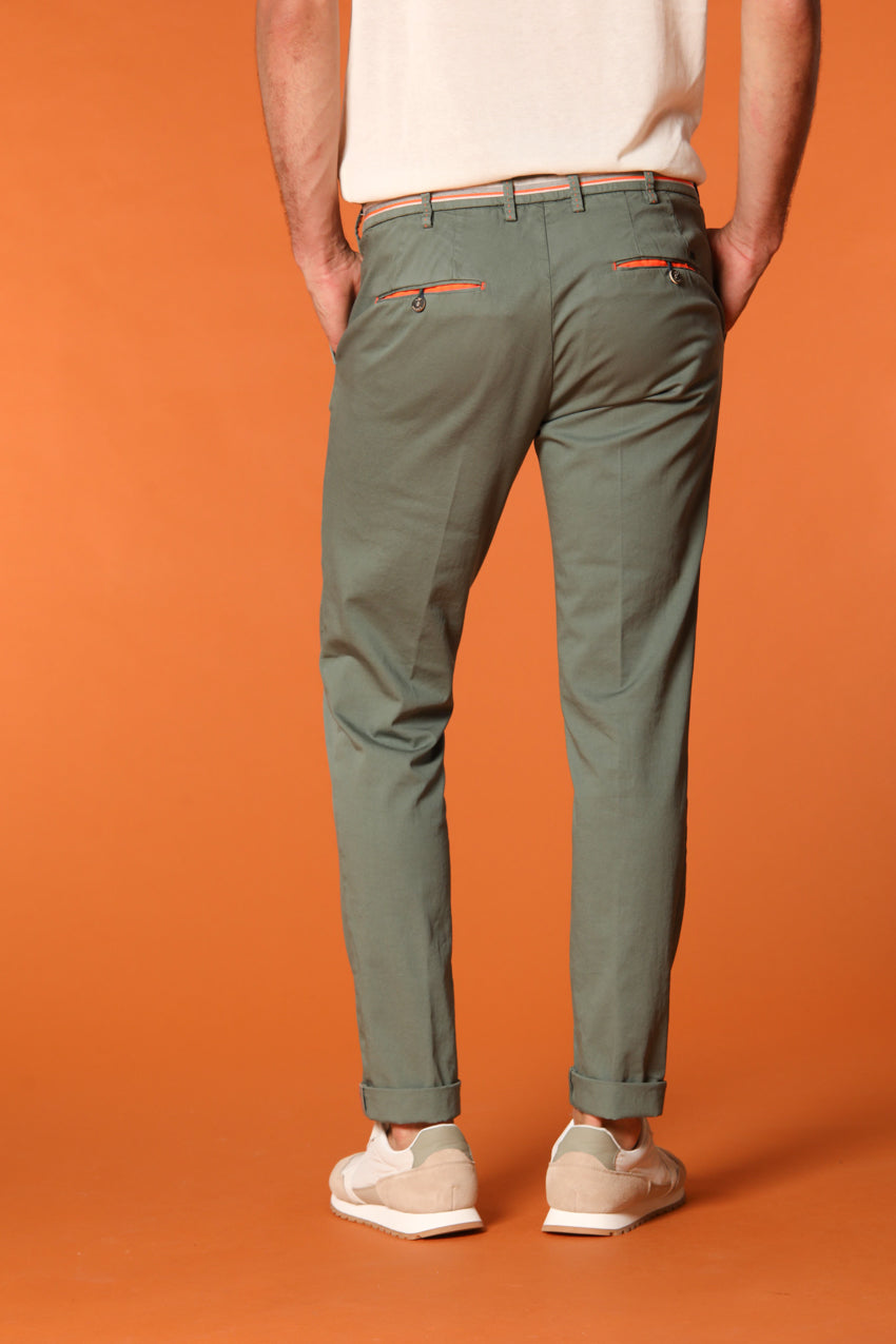 Milano Start men's chino pants in stretch satin with ribbons extra slim fit