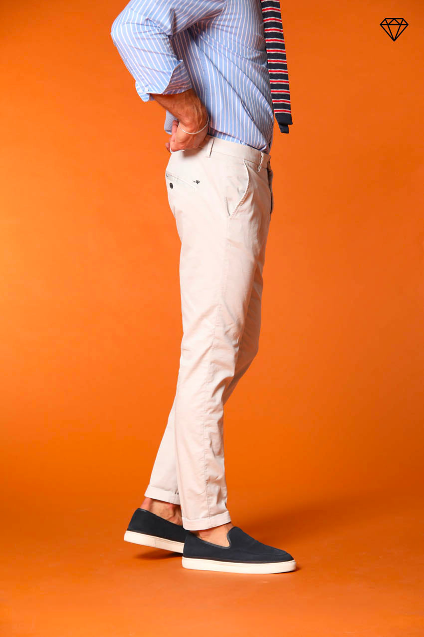 Osaka men's chino pants in fine cotton and tencel tricotine carrot fit ①