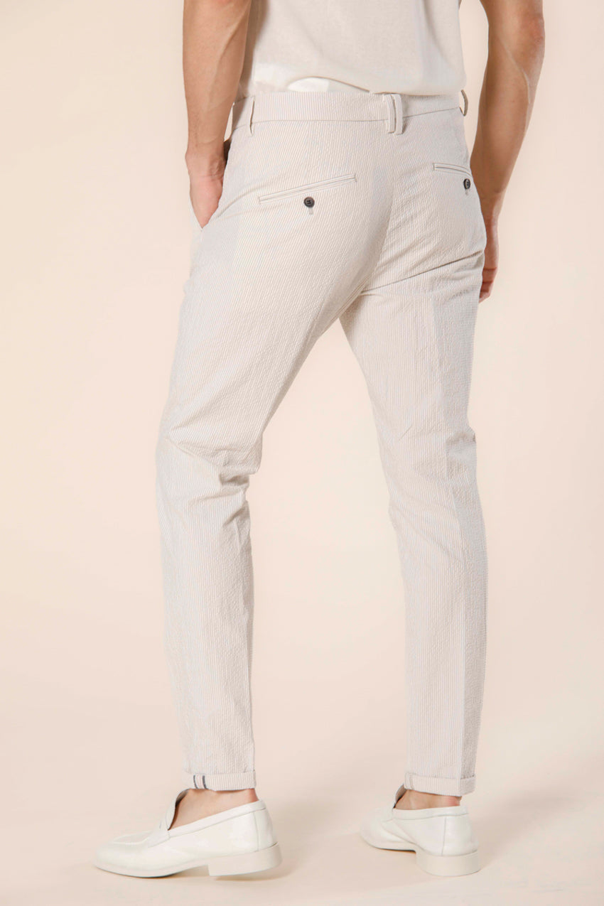 Image 5 du pantalon chino homme en seersucker beige avec rayure modéle Osaka 1 Pinces par Mason's