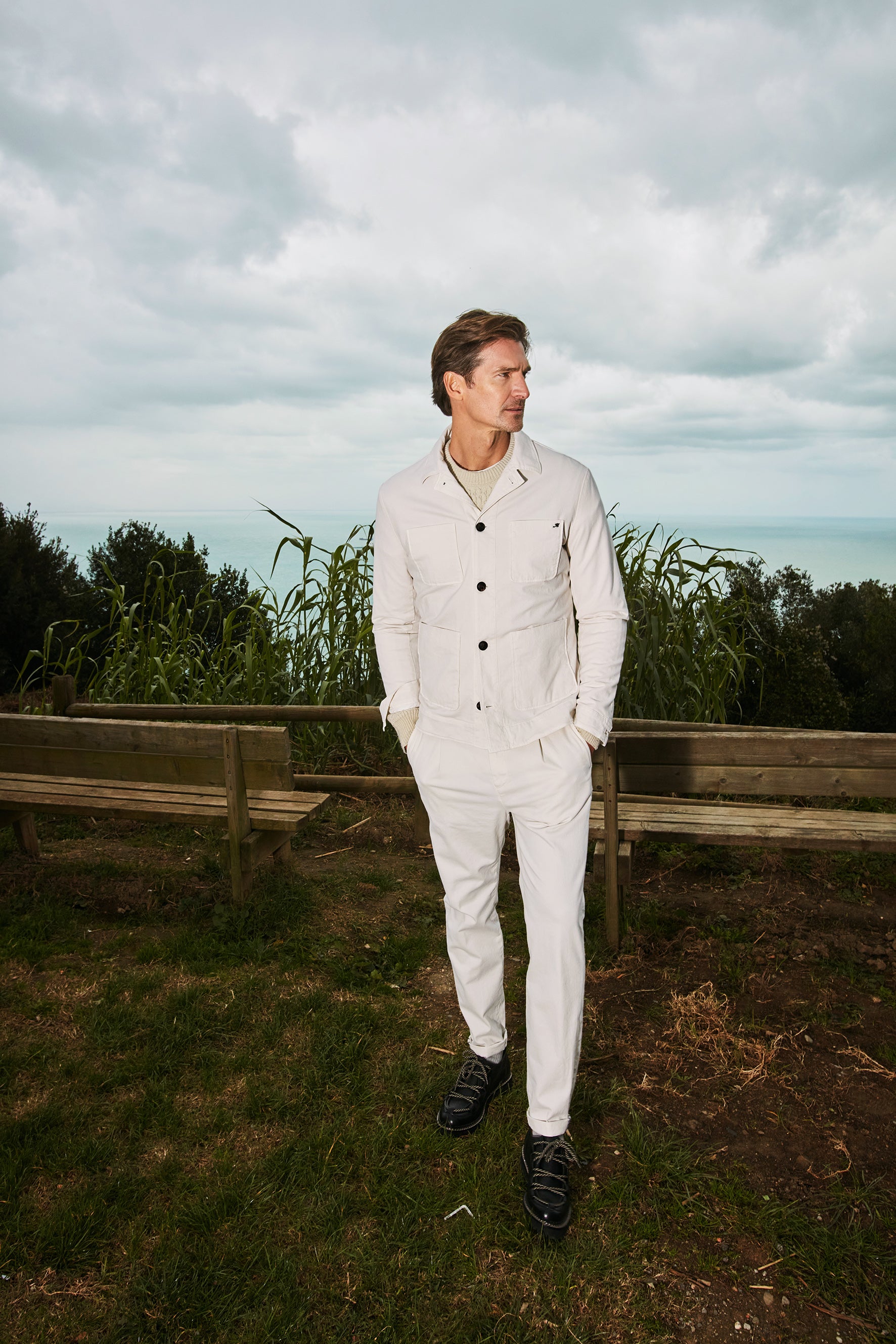 Osaka 1 Pinces men's chino pants in cotton wool carrot fit