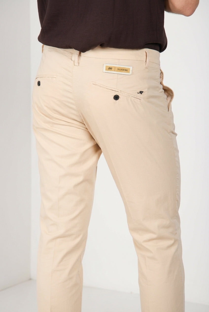 Osaka 1 Pinces pantalon chino homme en satin de coton et soie carrot fit ①