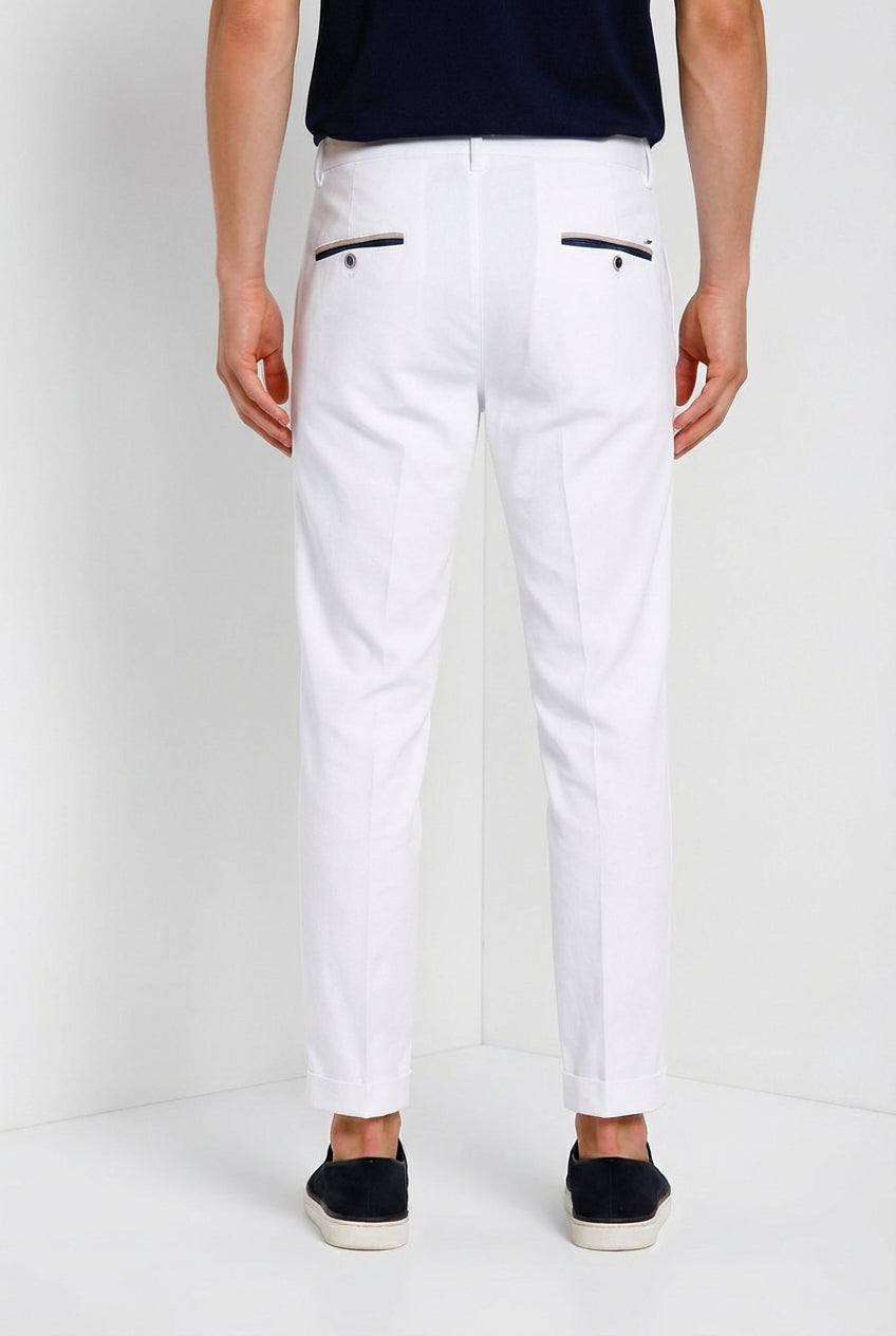 Men's Chino Trousers Torino Summer White Cotton Lyocell | Mason's