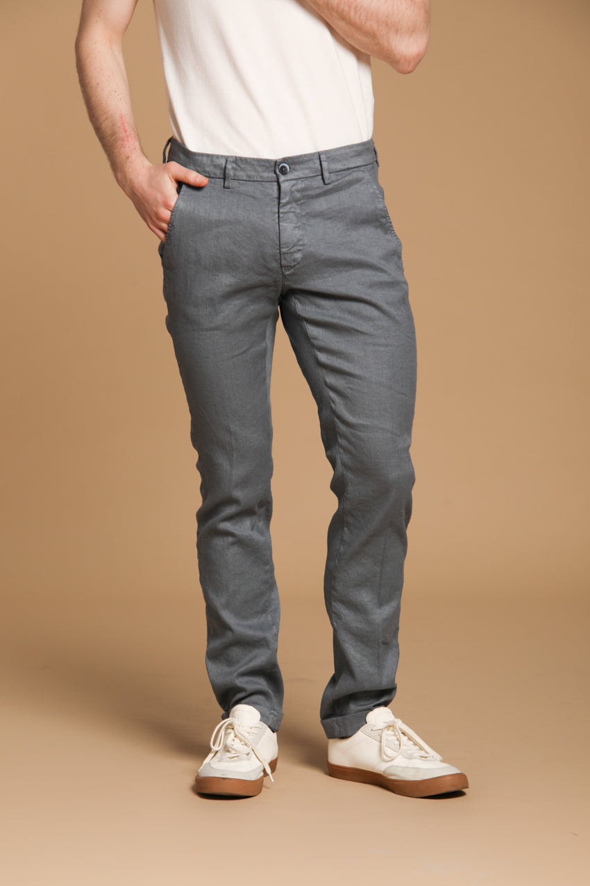 Torino pantalón chino hombre  en sarga de algodón y lino slim fit