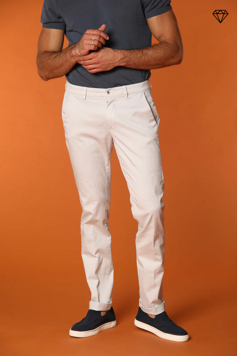 Torino men's chino pants in fine cotton and lyocell tricot slim fit ①