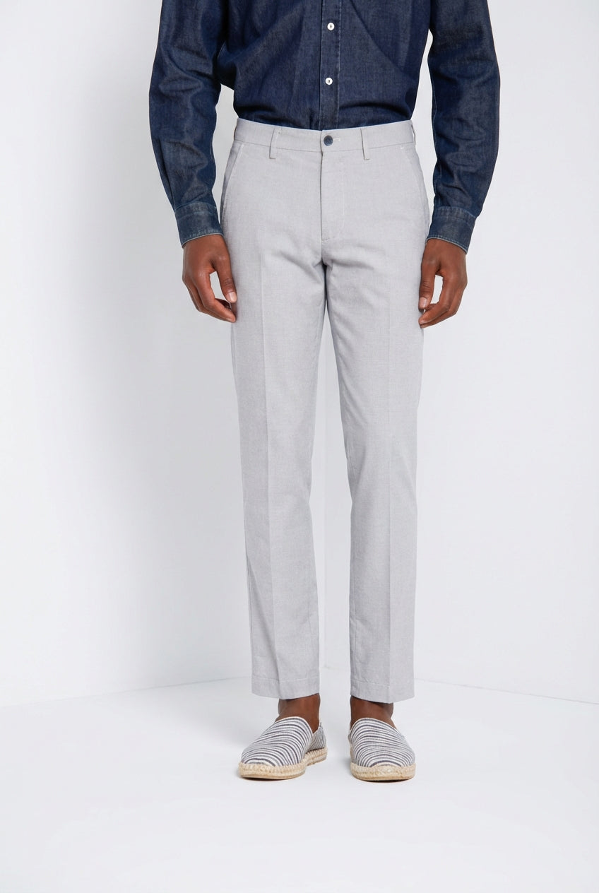 Torino men's chino pants in blue yarn-dyed houndstooth micro-pattern slim fit