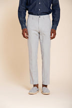 Torino men's chino pants in blue yarn-dyed houndstooth micro-pattern slim fit