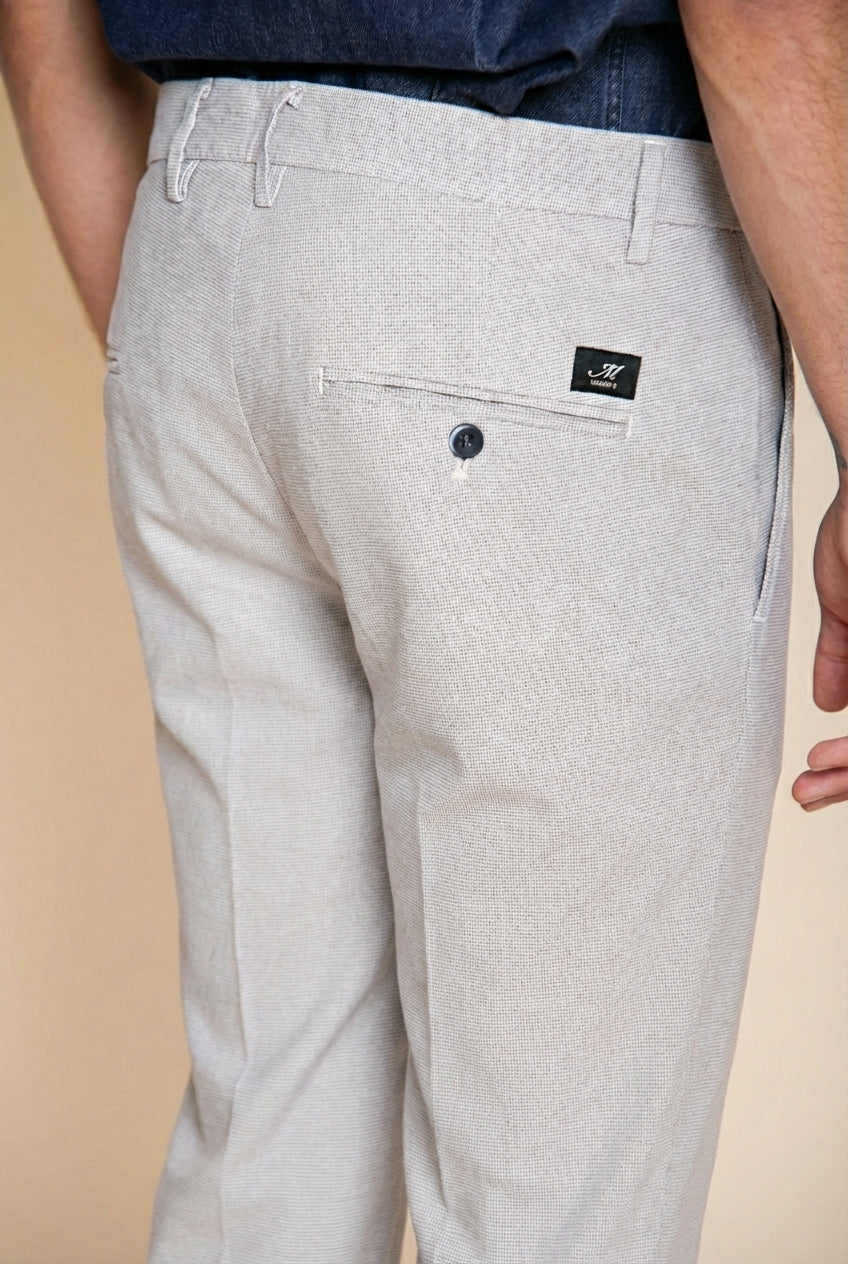 Torino men's chino pants in blue yarn-dyed houndstooth micro-pattern slim fit