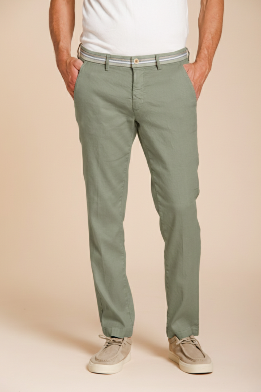 Torino Oxford men's chino pants in linen and cotton twill slim fit