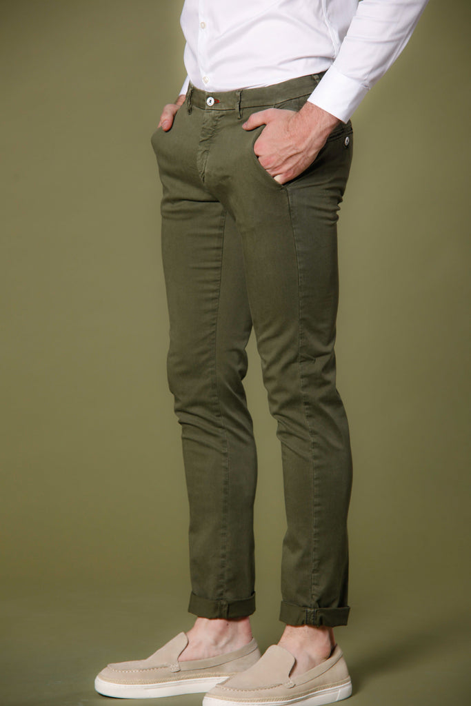 Image 3 of Mason's Torino Summer Color pattern green cotton twill and tencel men's chino pants