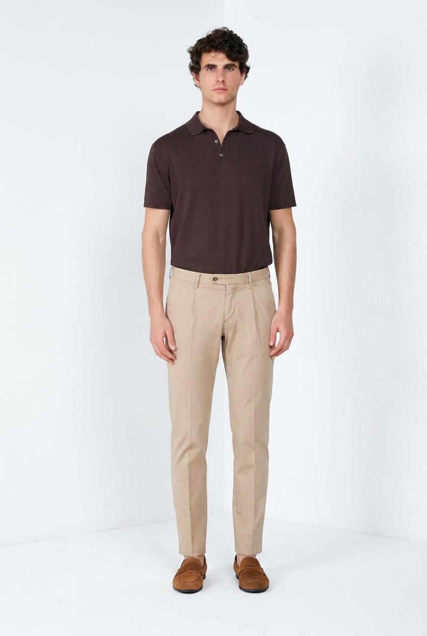 Torino 1 Pinces Flex pantalón chino hombre en gabardina super stretch slim fit