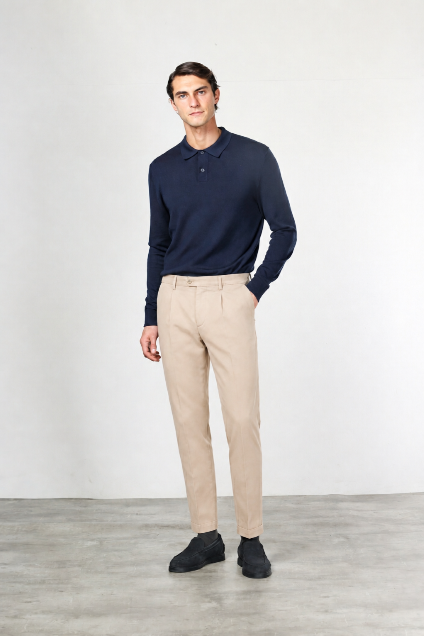 Torino 1 Pinces Flex men’s chino pants in cotton and cashmere twill with slim fit