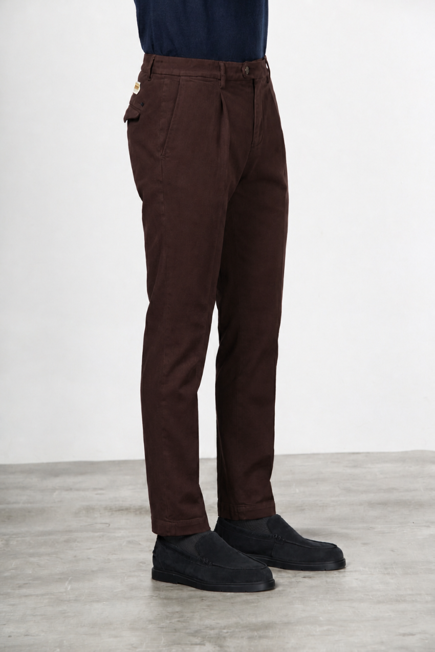 Torino 1 Pinces Flex men’s chino pants in cotton and cashmere twill with slim fit