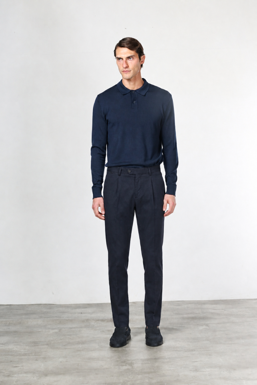 Torino 1 Pinces Flex men’s chino pants in cotton and cashmere twill with slim fit
